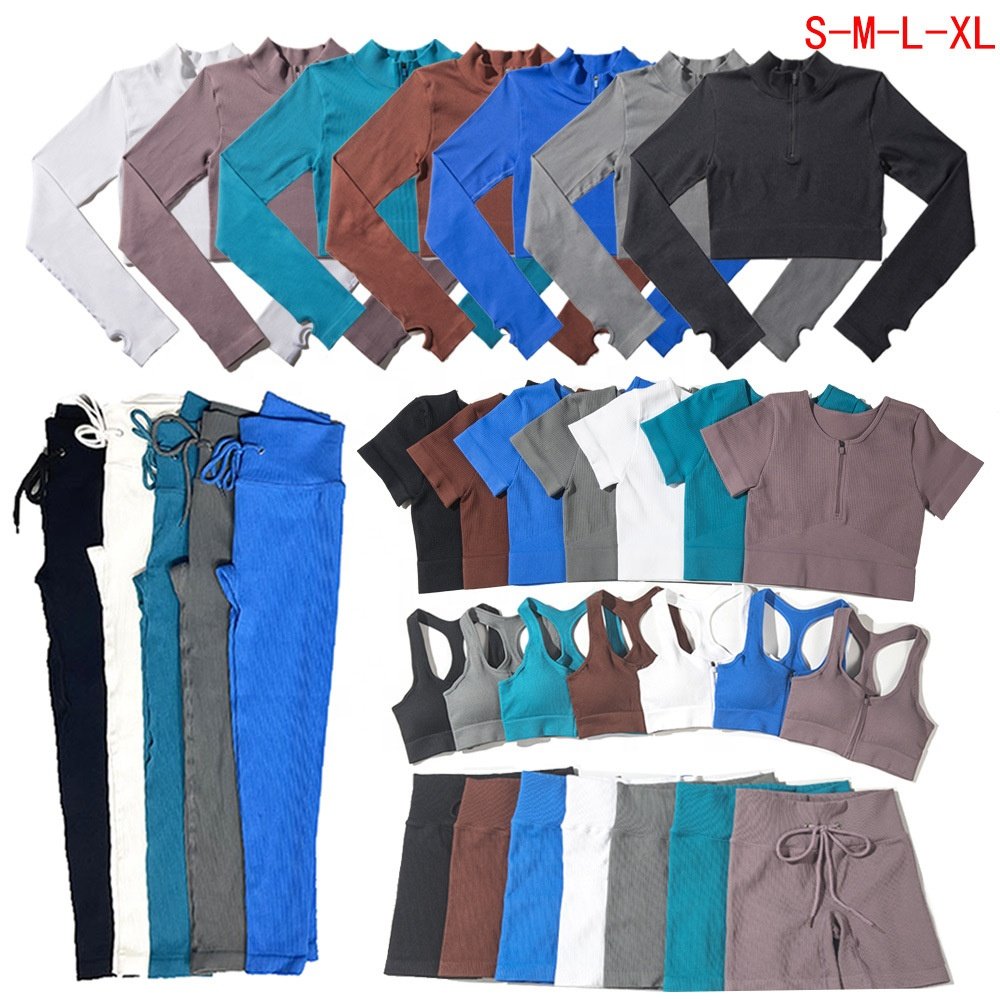 Sport Suits Zipper Bra Gym Yoga Shorts Set Women's Fitness Outfit Apparel 2/3/5 Pcs Seamless Yoga Sets