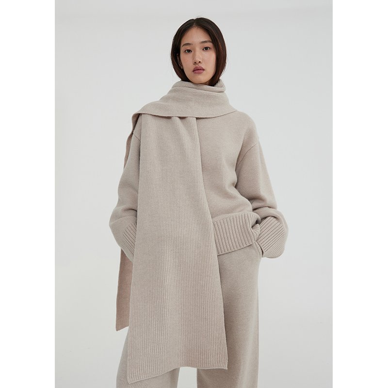 custom Logo 2024 Women's elegant wool sweaters Two Piece Set with scarf solid women knit sweater two piece sets Outfits