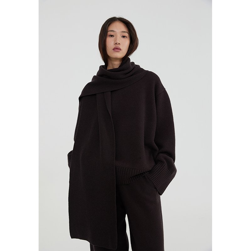 custom Logo 2024 Women's elegant wool sweaters Two Piece Set with scarf solid women knit sweater two piece sets Outfits
