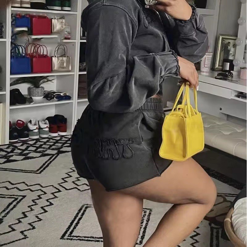 Custom logo vintage cotton acid wash zip up crop sweatpants and hoodie set streetwear shorts sweatsuit tracksuits for women