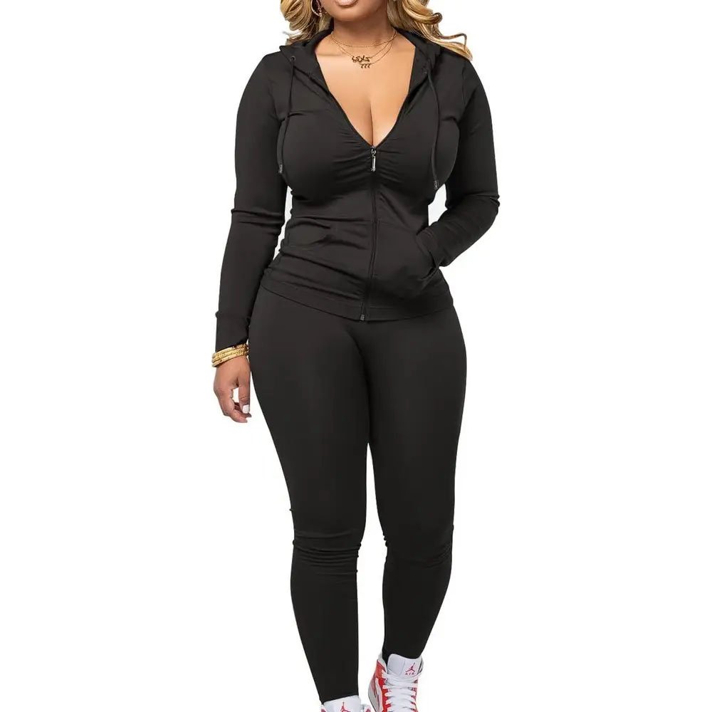 New Product Ideas 2024 Custom Logo Fitness Tight Leggings Type Trousers And Zip Up Hoodie 2 Piece Set Tracksuits Women's Sets