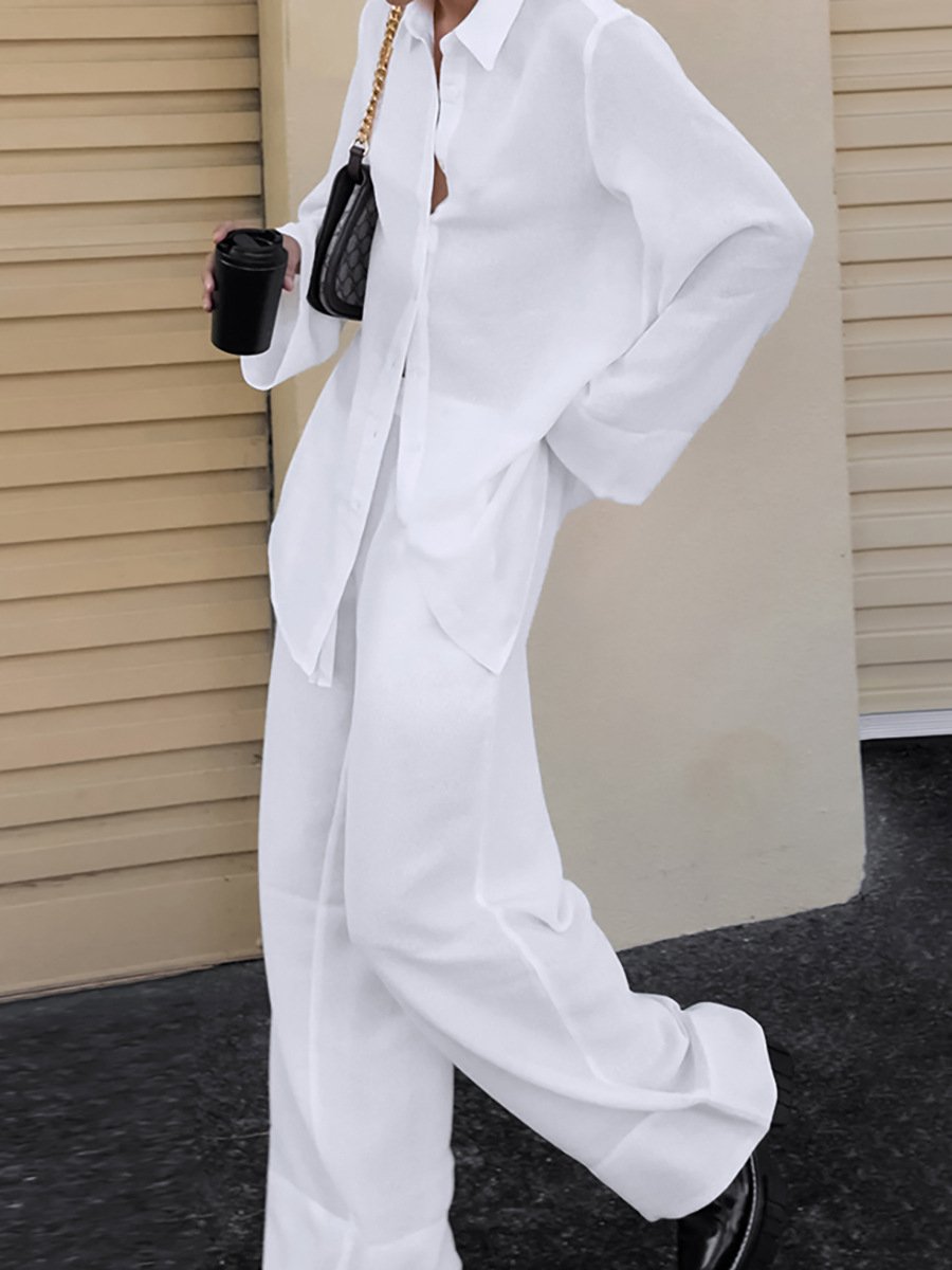 New arrivals 2023 Casual simple white Cotton street wear women long sleeve pants sets