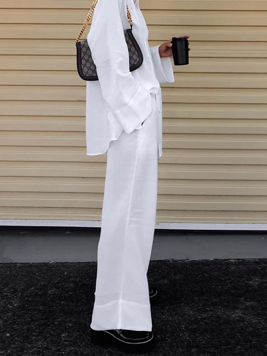New arrivals 2023 Casual simple white Cotton street wear women long sleeve pants sets