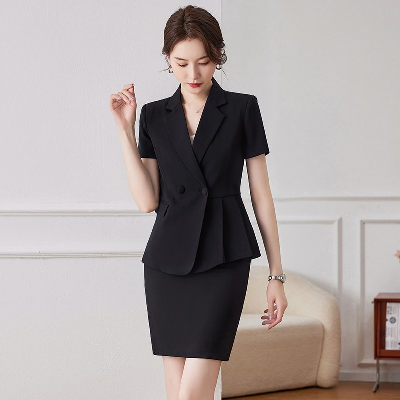 2024 New Summer Professional Women's Set Short-Sleeved Suit with Skirt for Hotel Front Desk Jewelry Store Work Clothes