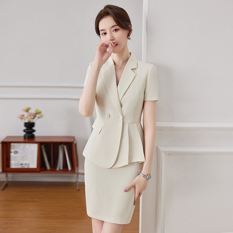 2024 New Summer Professional Women's Set Short-Sleeved Suit with Skirt for Hotel Front Desk Jewelry Store Work Clothes