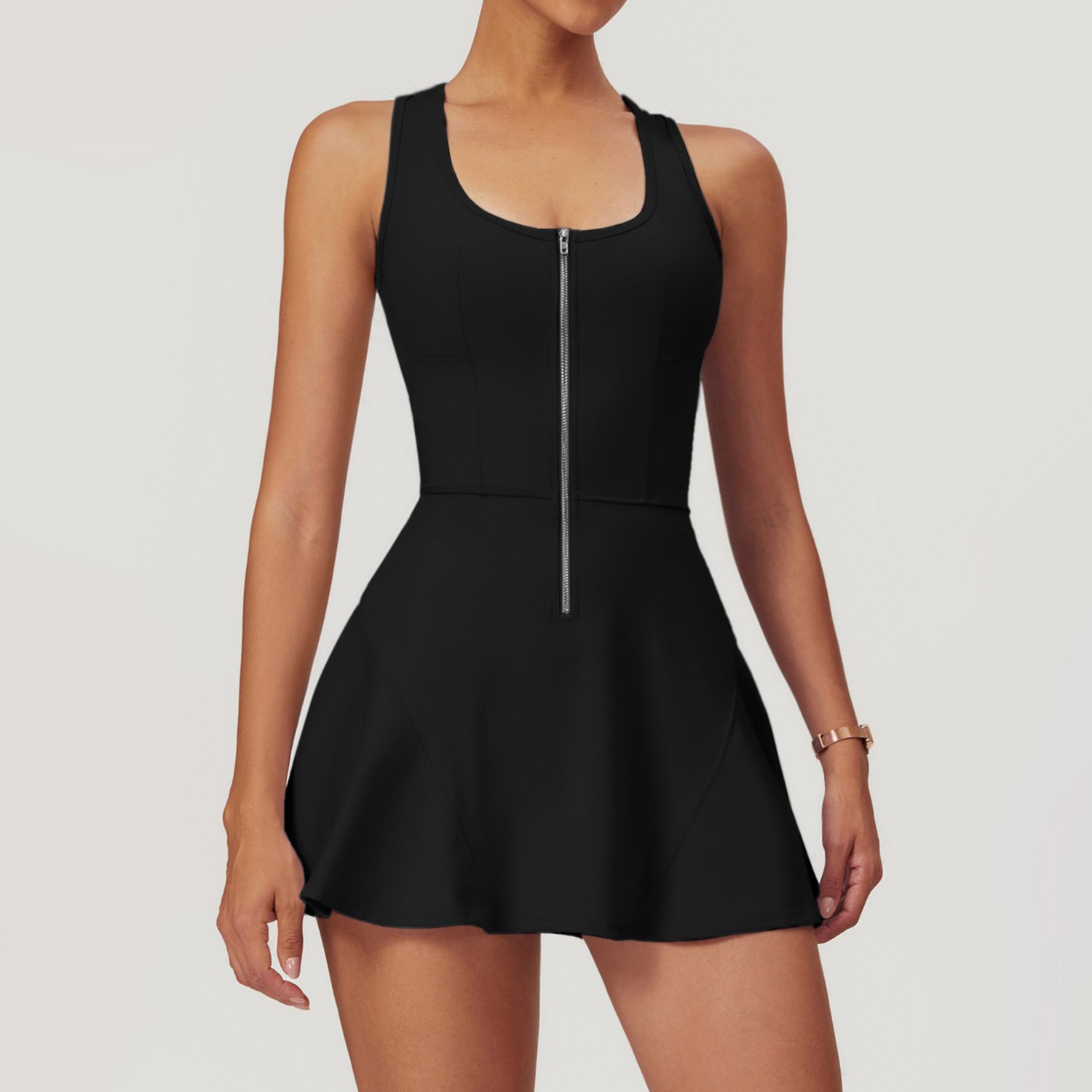 YIYI Sportswear Manufacturer With Padded Tennis Wear Sexy Half Zipper Sleeveless Workout Rompers Quick Dry Sport Wear Woman Sets