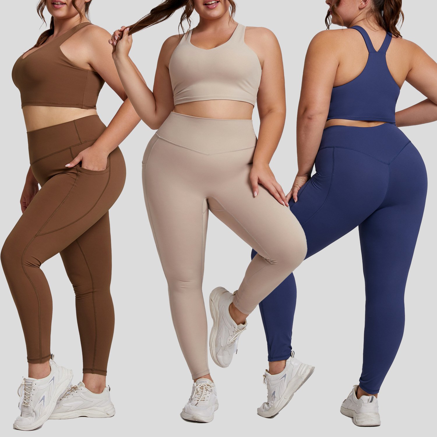 Women's Plus Size Summer High Waist Gym Fitness Yoga Sets Plus Size Two Piece Set