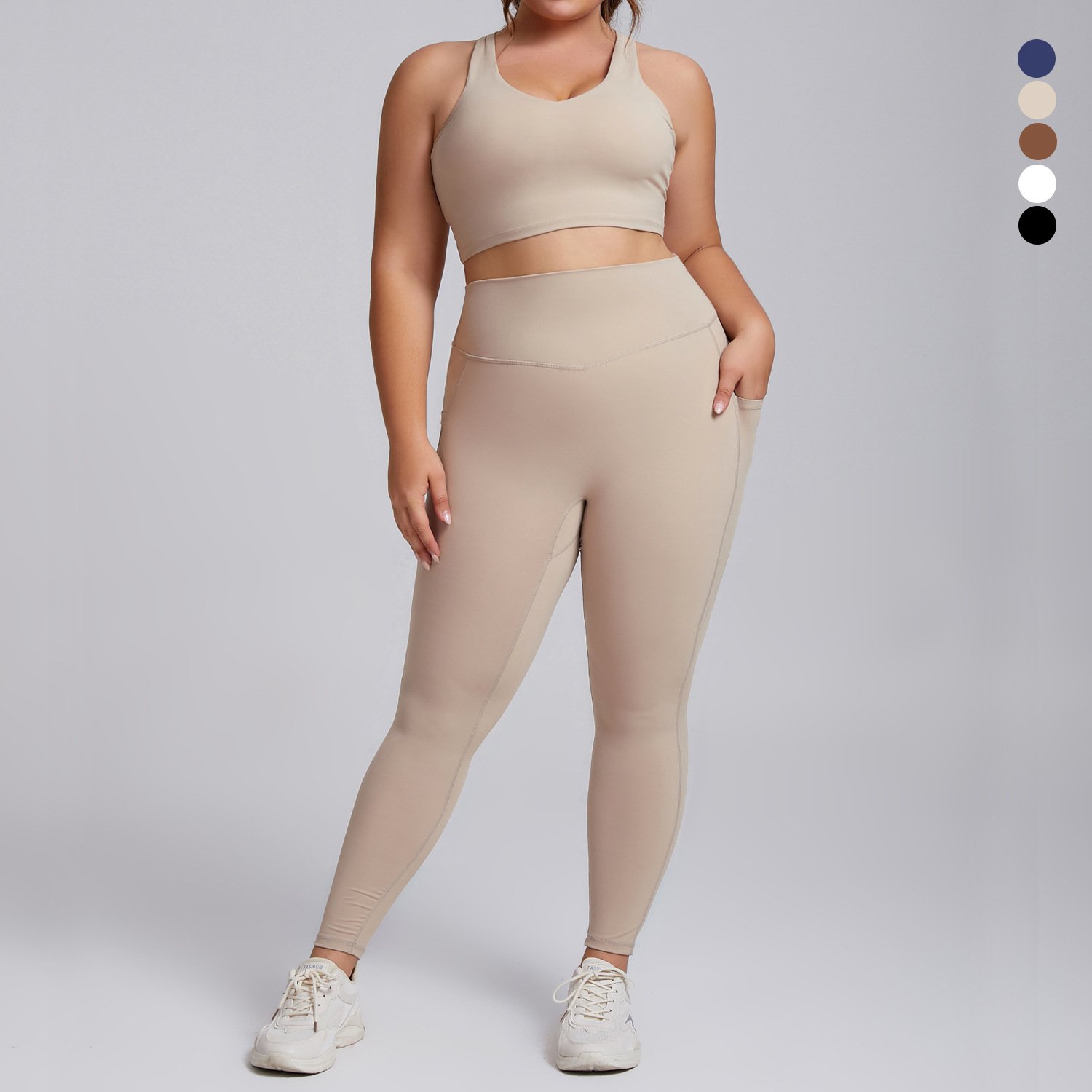 Women's Plus Size Summer High Waist Gym Fitness Yoga Sets Plus Size Two Piece Set