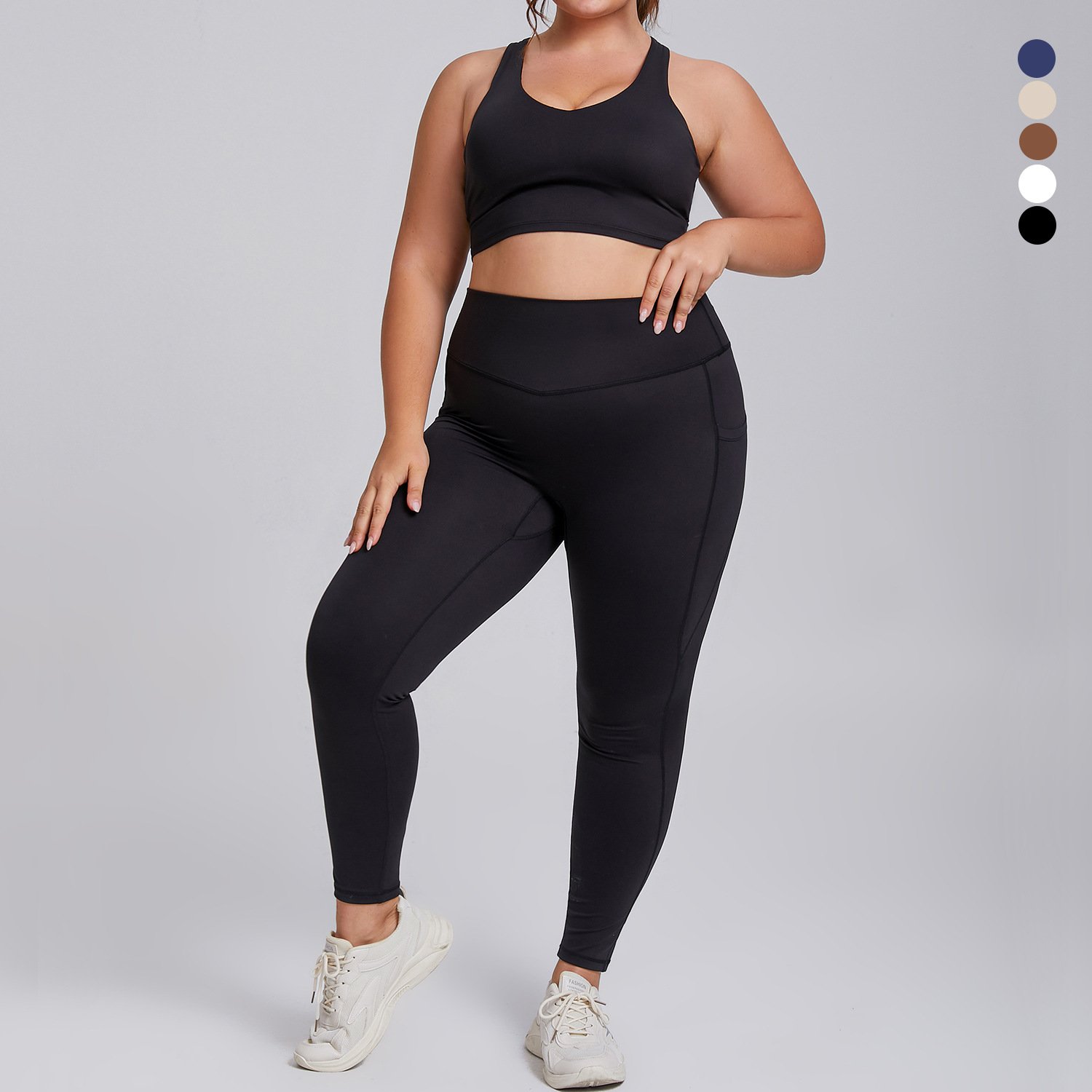 Women's Plus Size Summer High Waist Gym Fitness Yoga Sets Plus Size Two Piece Set