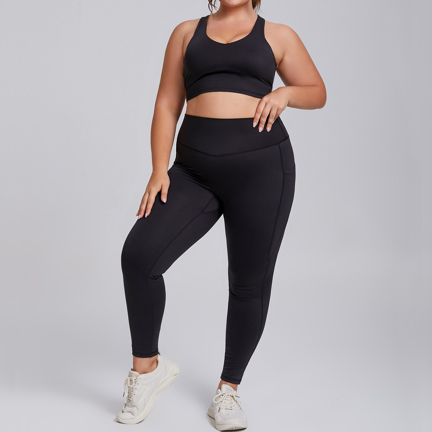 Women's Plus Size Summer High Waist Gym Fitness Yoga Sets Plus Size Two Piece Set