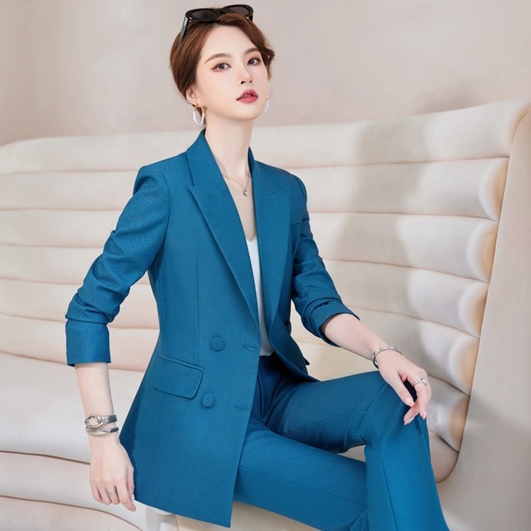 New Fashion Lapel V Neck Long Sleeve Casual Two Piece Blazer Suit Women Blazer Short Set Ladies Office Suits