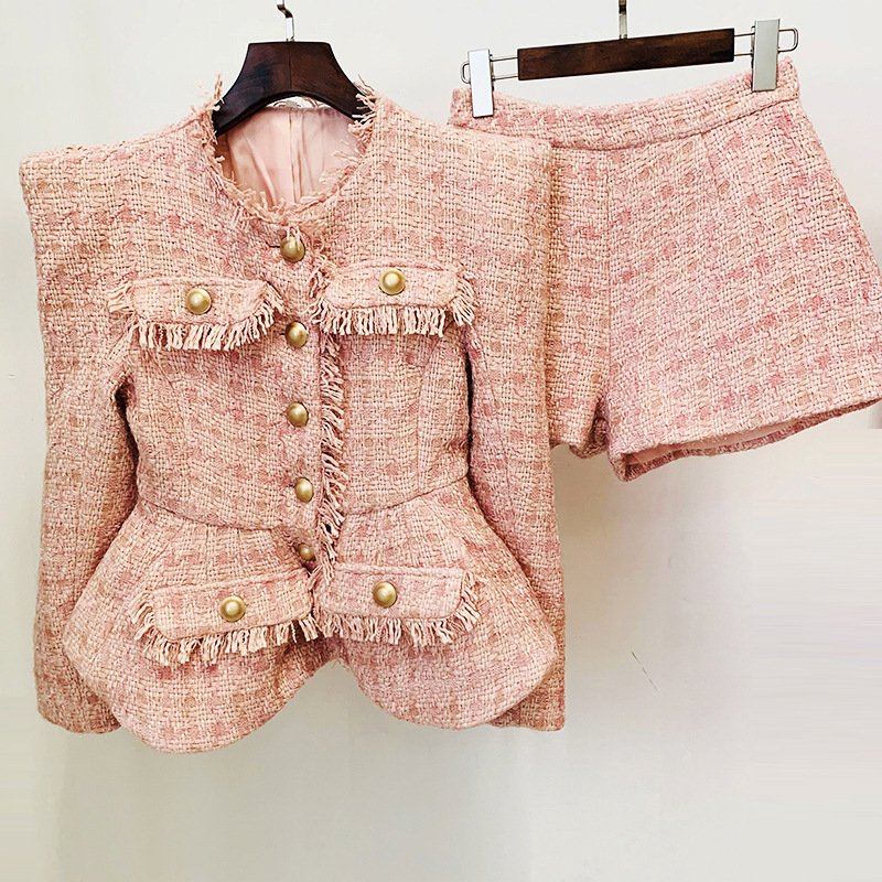Luxury Unique Vintage Women Set Women Tweed Jacket With Shorts Fall Set Women'S Suits Two Pieces Set For Ladies