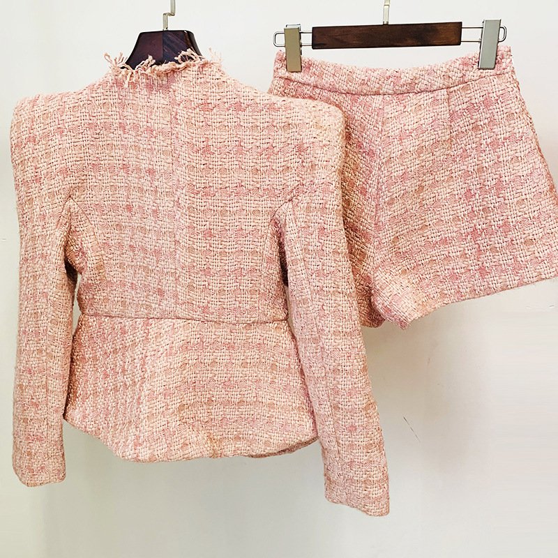 Luxury Unique Vintage Women Set Women Tweed Jacket With Shorts Fall Set Women'S Suits Two Pieces Set For Ladies