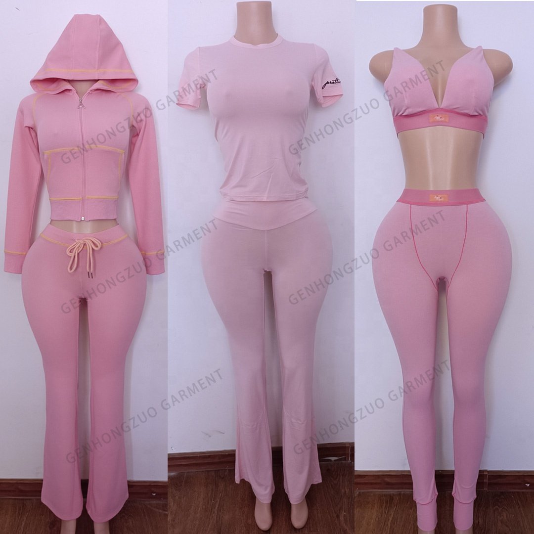 Custom Skin Body Basic Rib Fall 2024 Women Clothing Cotton Ribbed Shirt Leggings Lounge Wear Two Piece Loungewear Women's Sets