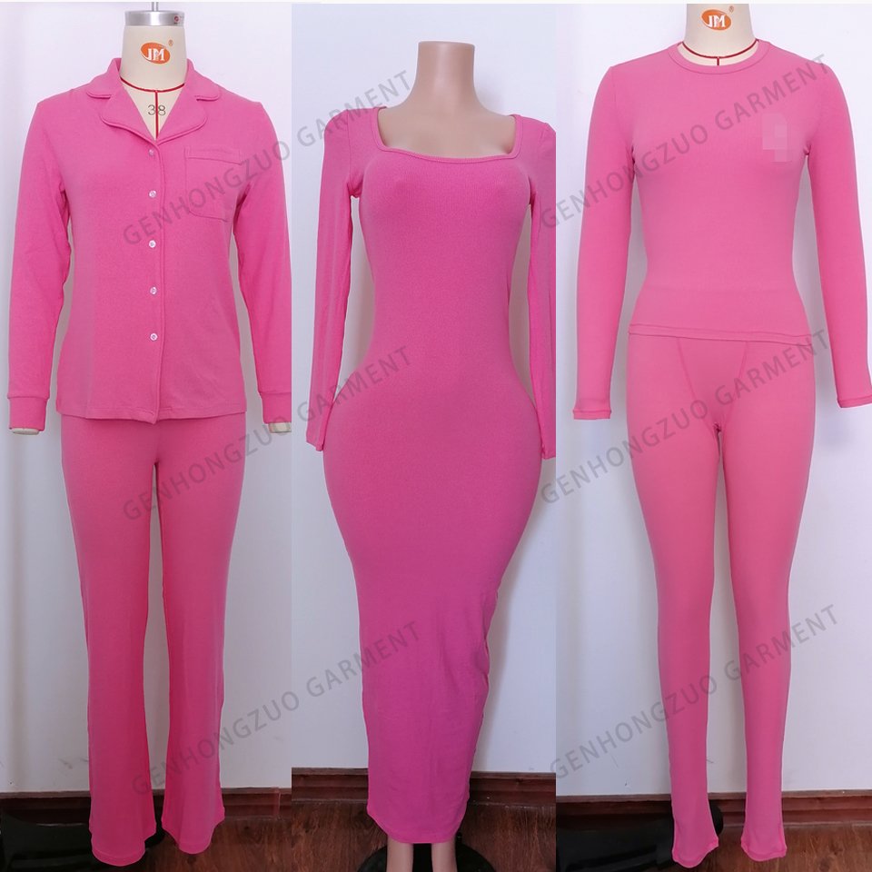 Custom Skin Body Basic Rib Fall 2024 Women Clothing Cotton Ribbed Shirt Leggings Lounge Wear Two Piece Loungewear Women's Sets