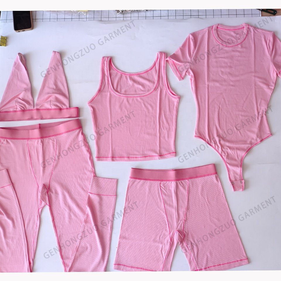 Custom Skin Body Basic Rib Fall 2024 Women Clothing Cotton Ribbed Shirt Leggings Lounge Wear Two Piece Loungewear Women's Sets