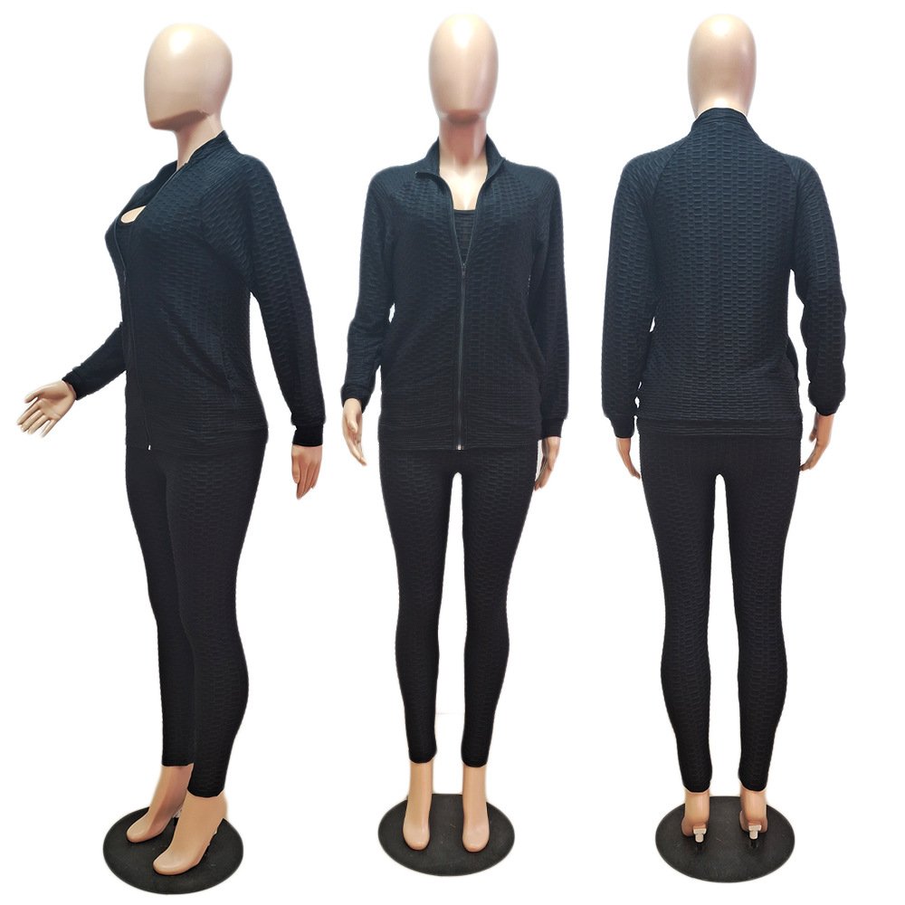 Wholesale Ladies Jacket + A Vest And Leggings Lose Weight 3 Piece Yoga Set Women Training Clothes 2021 Yoga Set
