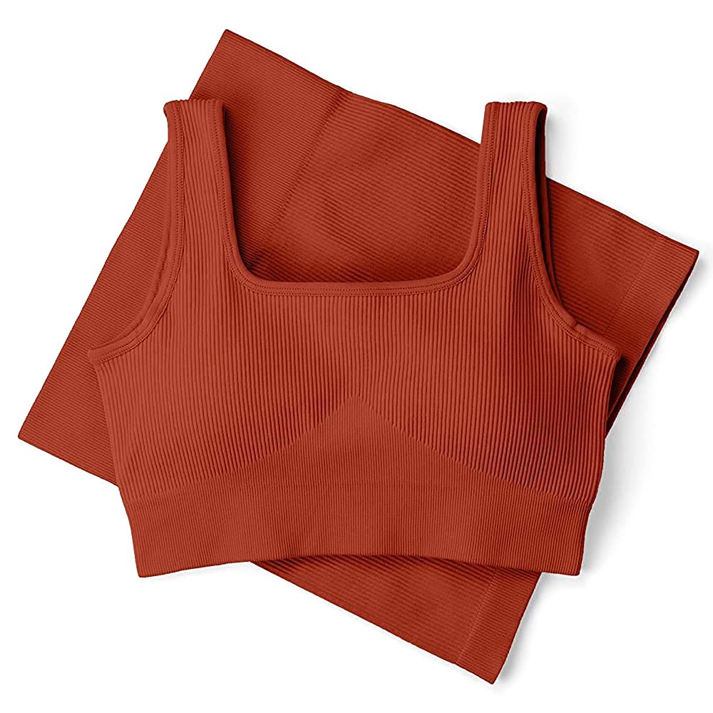 Alfa 2 Piece Gym Fitness Yoga Wear Sets Seamless Ribbed Crop Tank High Waist Shorts Yoga Outfits Workout Calzas Mujer Leggins