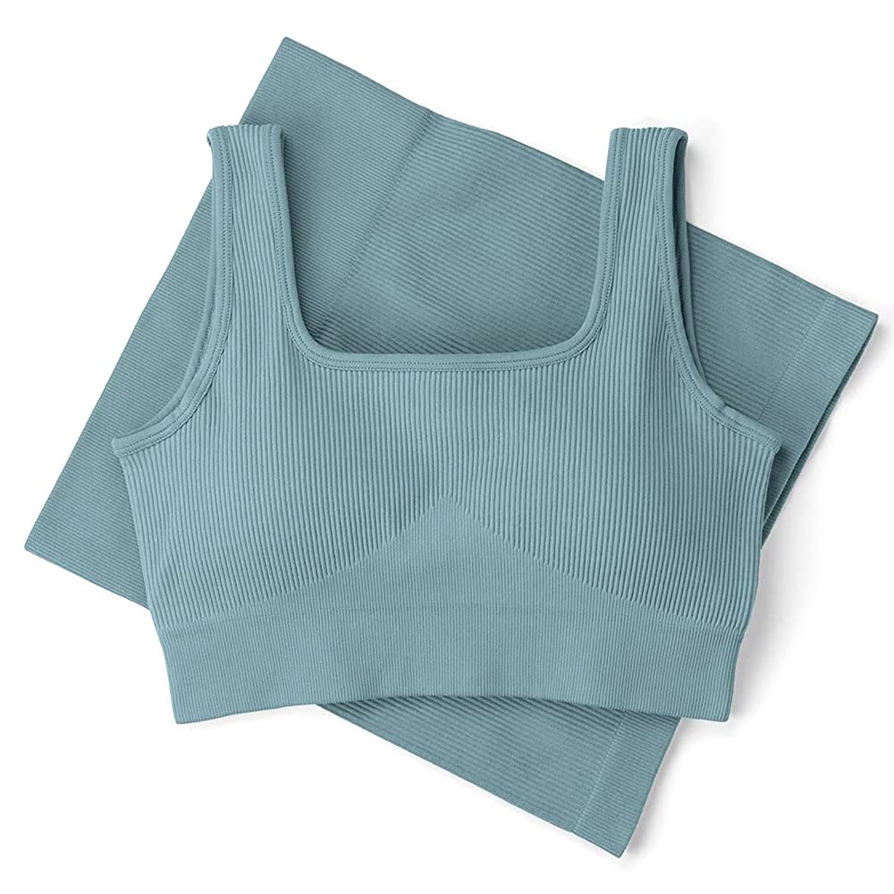 Alfa 2 Piece Gym Fitness Yoga Wear Sets Seamless Ribbed Crop Tank High Waist Shorts Yoga Outfits Workout Calzas Mujer Leggins