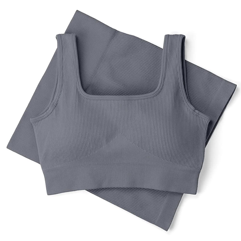 Alfa 2 Piece Gym Fitness Yoga Wear Sets Seamless Ribbed Crop Tank High Waist Shorts Yoga Outfits Workout Calzas Mujer Leggins