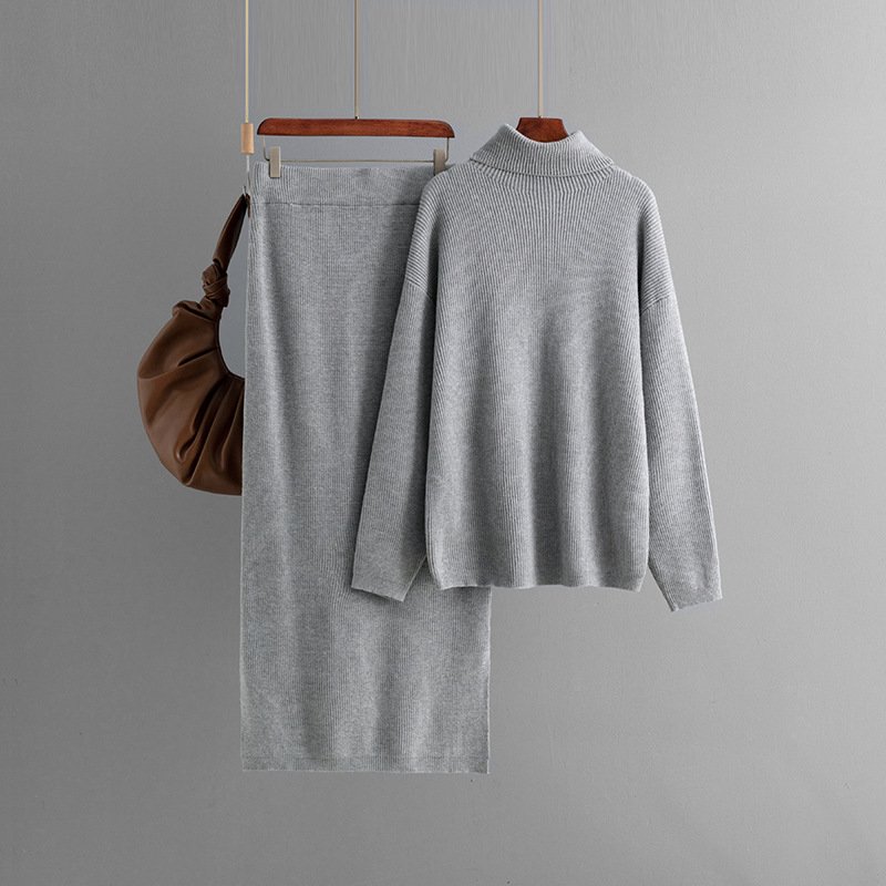 Boutique Wholesale 2024 Autumn New Fashion Pullover Sweater Solid Color Knitted Skirt Women's Set