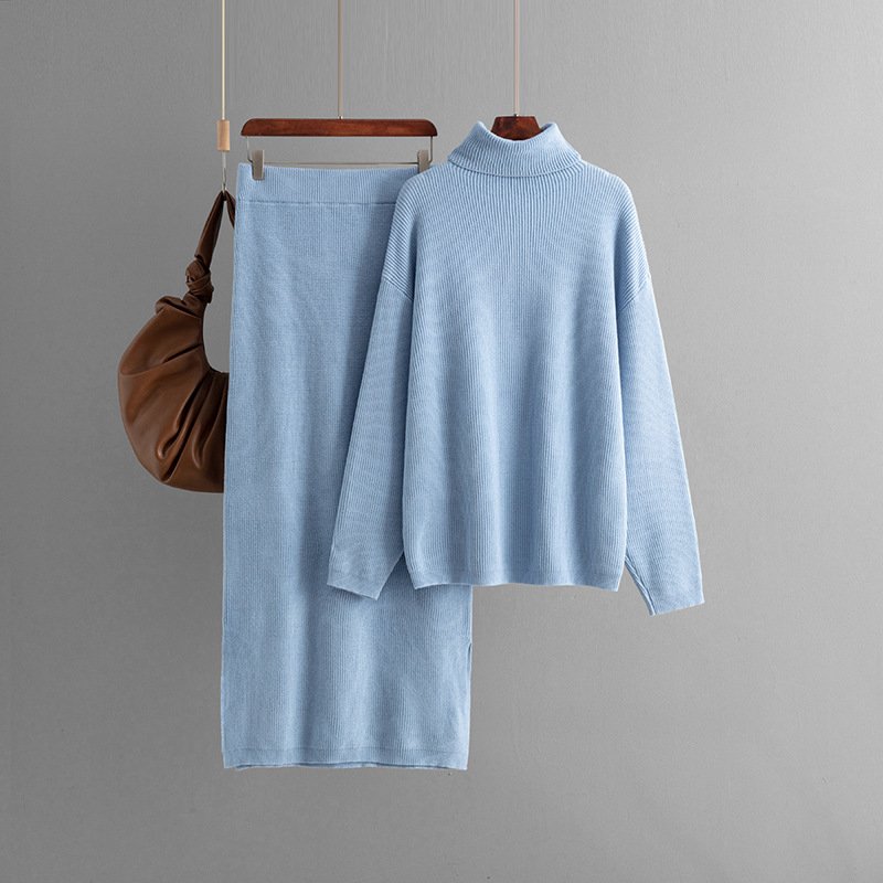 Boutique Wholesale 2024 Autumn New Fashion Pullover Sweater Solid Color Knitted Skirt Women's Set