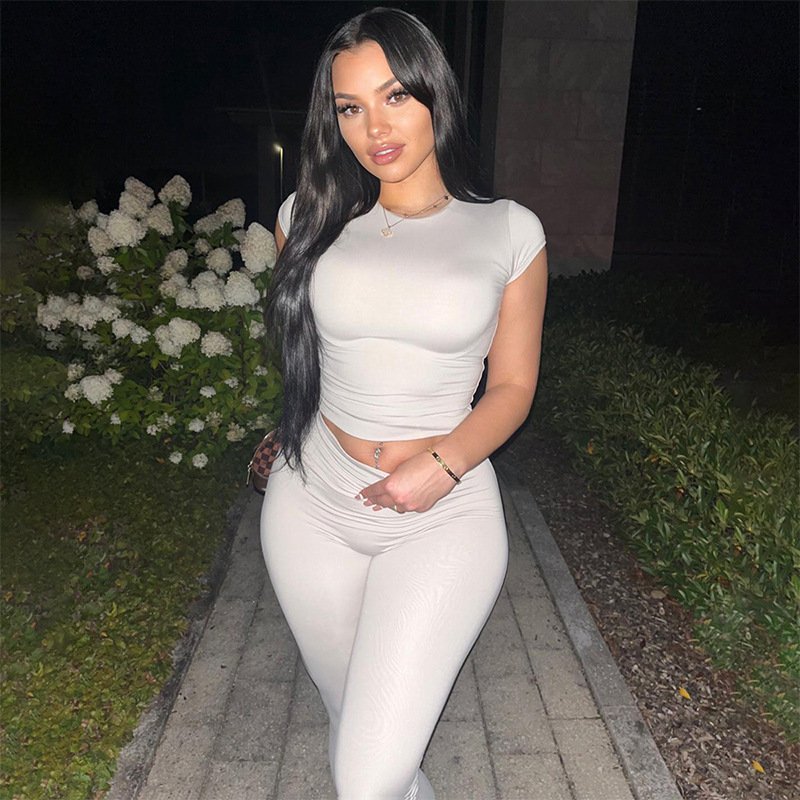 Custom Women's Clothing Casual Outfits Loungewear Solid Short Sleeve Top And Sports Pants 2 Two Piece Jogger Set Women Clothes