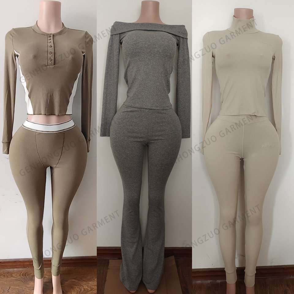 Clothing Manufacturers Raglan sleeves Flare Pants Yoga Sets Crop T Shirt Fold Over Short Outfit Women Loungewear Two PIece Set