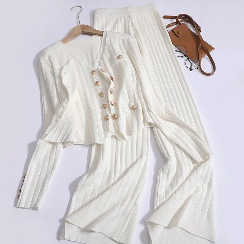 2024 Autumn New Single breasted Cardigan Vest Fashion Casual High Waist Pit Pattern Pants Women's Set