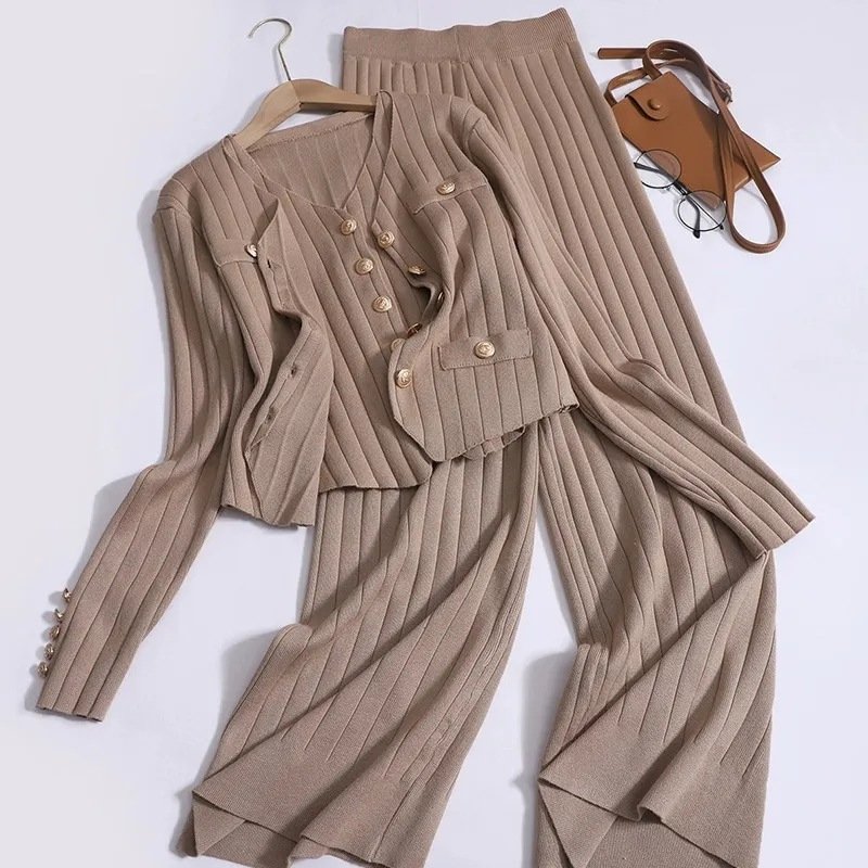 2024 Autumn New Single breasted Cardigan Vest Fashion Casual High Waist Pit Pattern Pants Women's Set