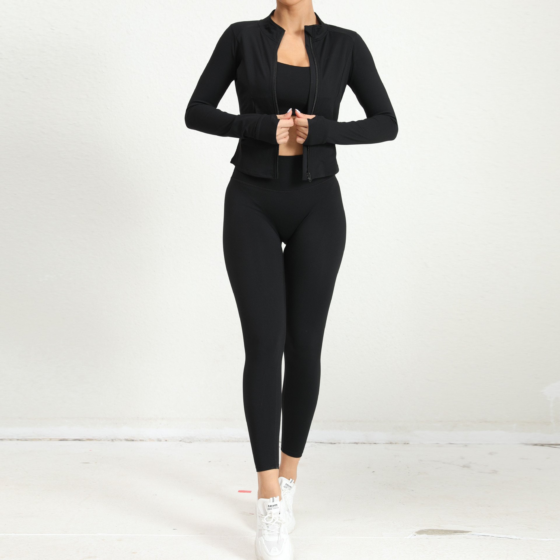 Women 3 Pieces Naked Feel Workout Yoga Set Lady Sexy High Waist Fitness Suit Female Tight Shockproof Gym Set