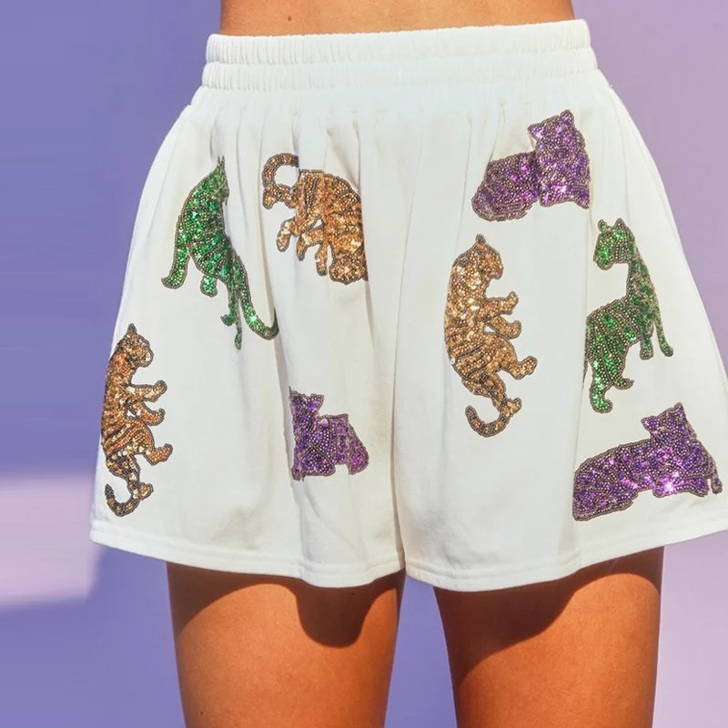 Custom Sequin Track Suit for Women Sparkle Pullover & Shorts with Animals Embroidery Patch 2-Piece Women's Sets