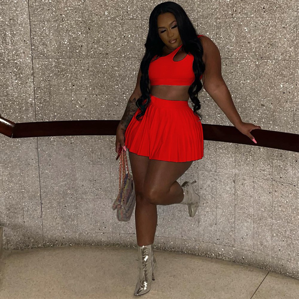 2024 Ready to ship summer S-3XL boutique fashion clothing two piece mini pleated skirt set