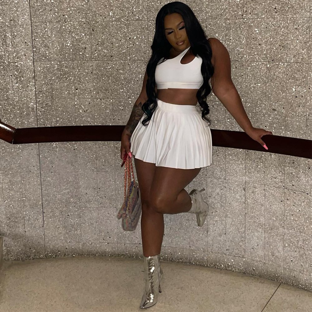 2024 Ready to ship summer S-3XL boutique fashion clothing two piece mini pleated skirt set