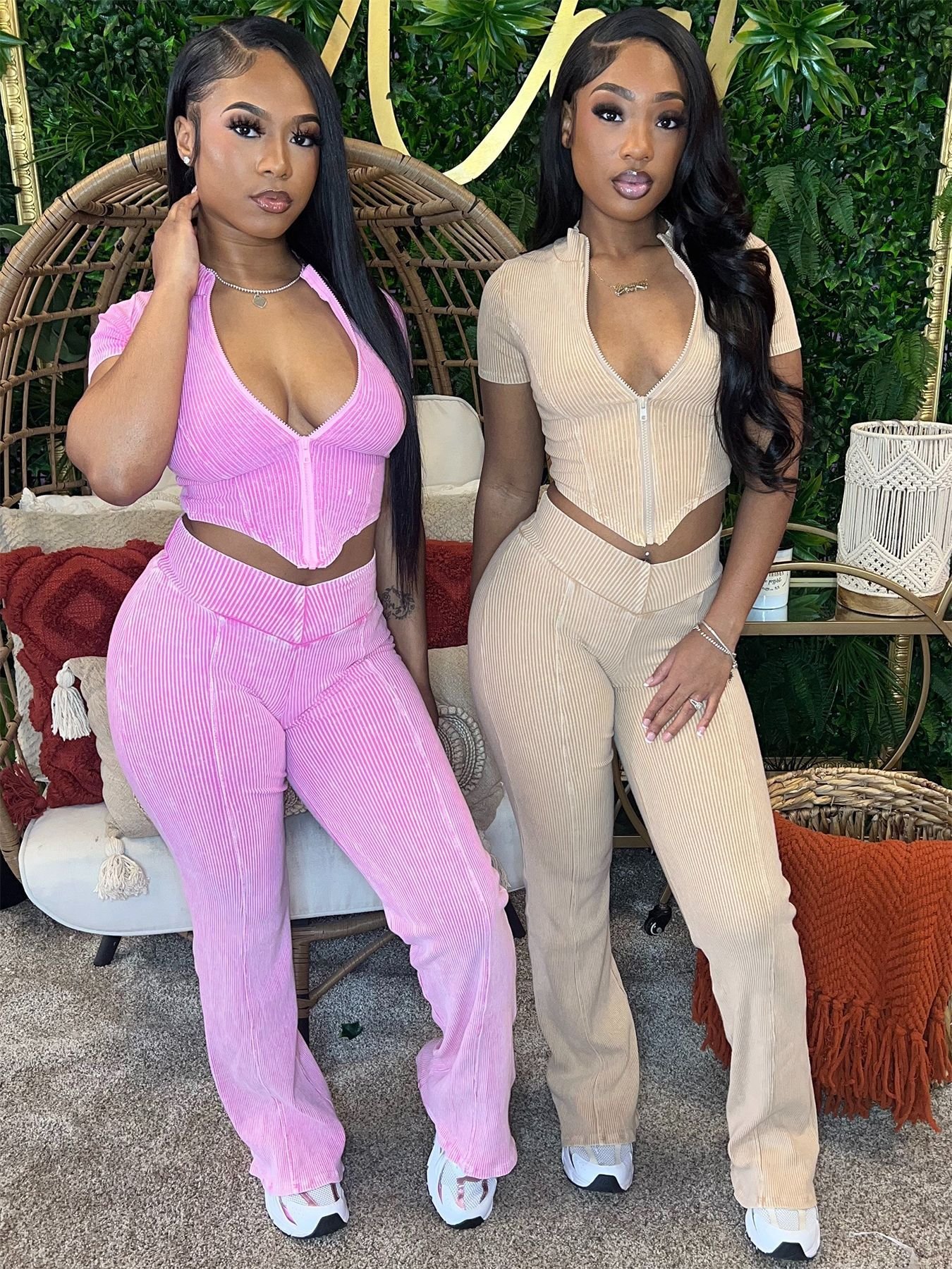 Summer Sexy Flare Sexy Flare Women Two Piece Pants Set Printed Tracksuit Short Sleeve Zipper Top Slim Pants Suit