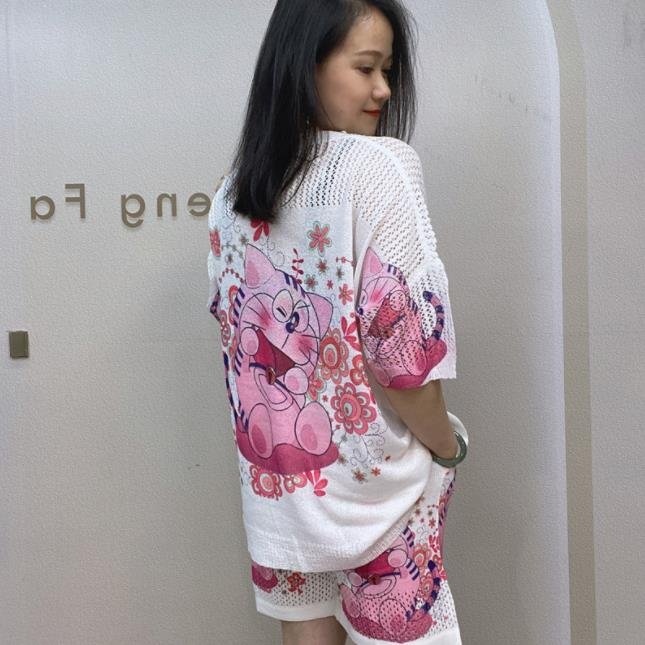 Summer Knitwear Set Women's Pullover Short-Sleeved Shorts Two-Piece Set Blouse and Pants Printed Suit Wholesale