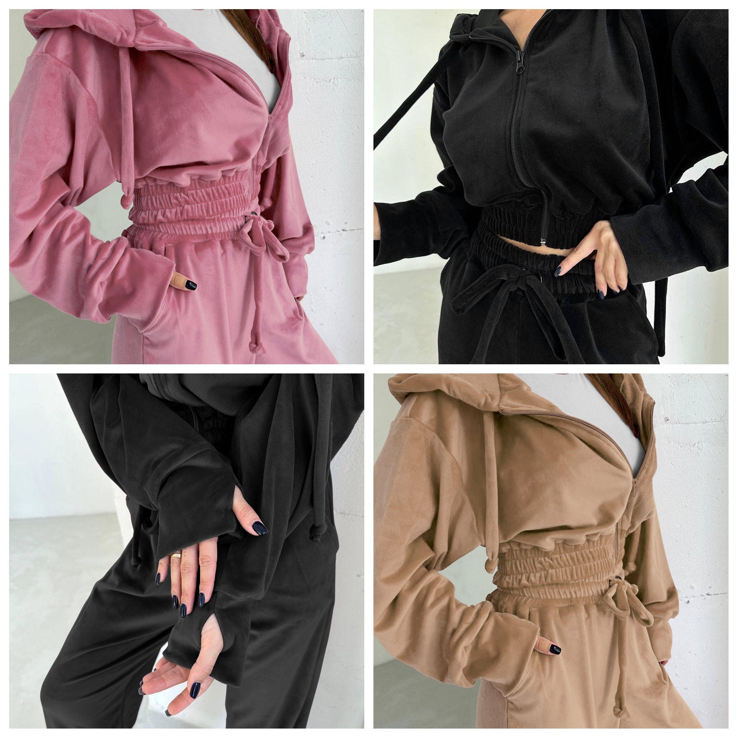 women's sets women's pure color hooded casual zipper sports suit suede outer pants two-piece suit two piece set women clothing