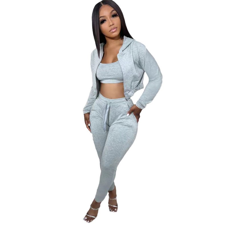 2024 New Blank Plain Short Tracksuits Outfits Sports Custom Logo Autumn Streetwear 3 Piece Plus Size Gym Cotton Women'S Sets