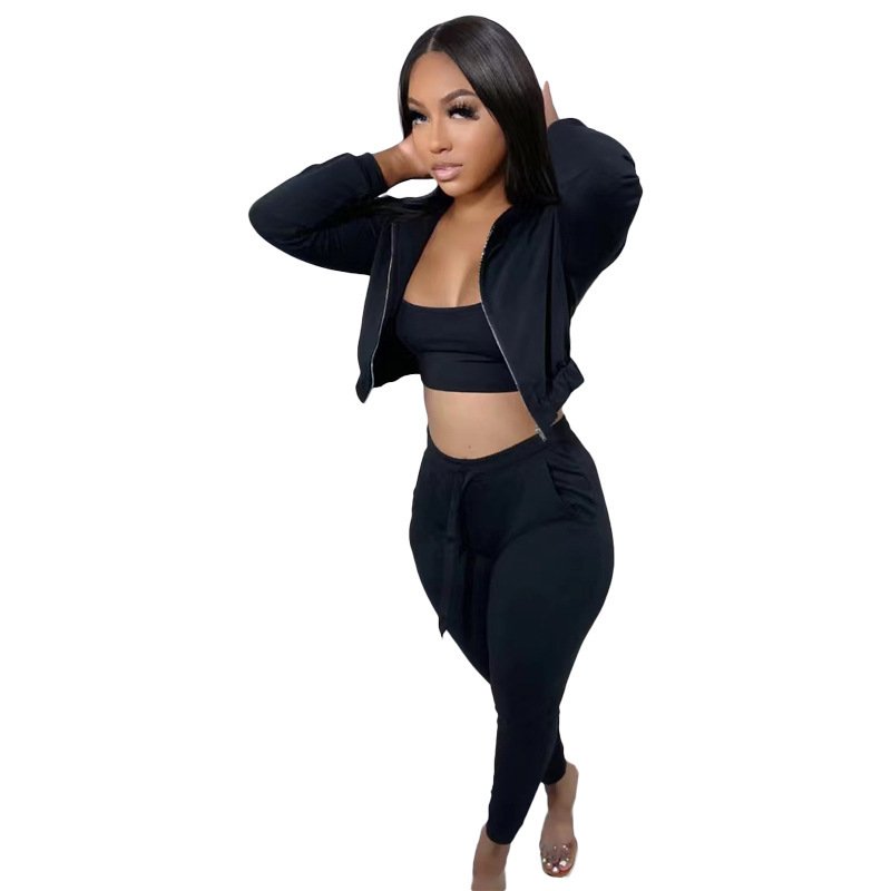 2024 New Blank Plain Short Tracksuits Outfits Sports Custom Logo Autumn Streetwear 3 Piece Plus Size Gym Cotton Women'S Sets
