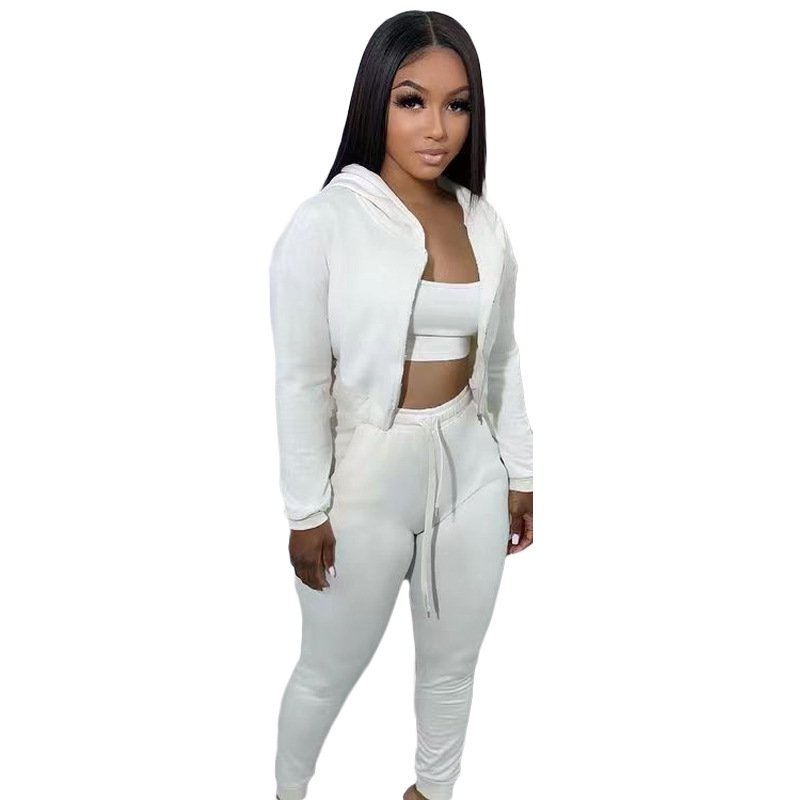 2024 New Blank Plain Short Tracksuits Outfits Sports Custom Logo Autumn Streetwear 3 Piece Plus Size Gym Cotton Women'S Sets