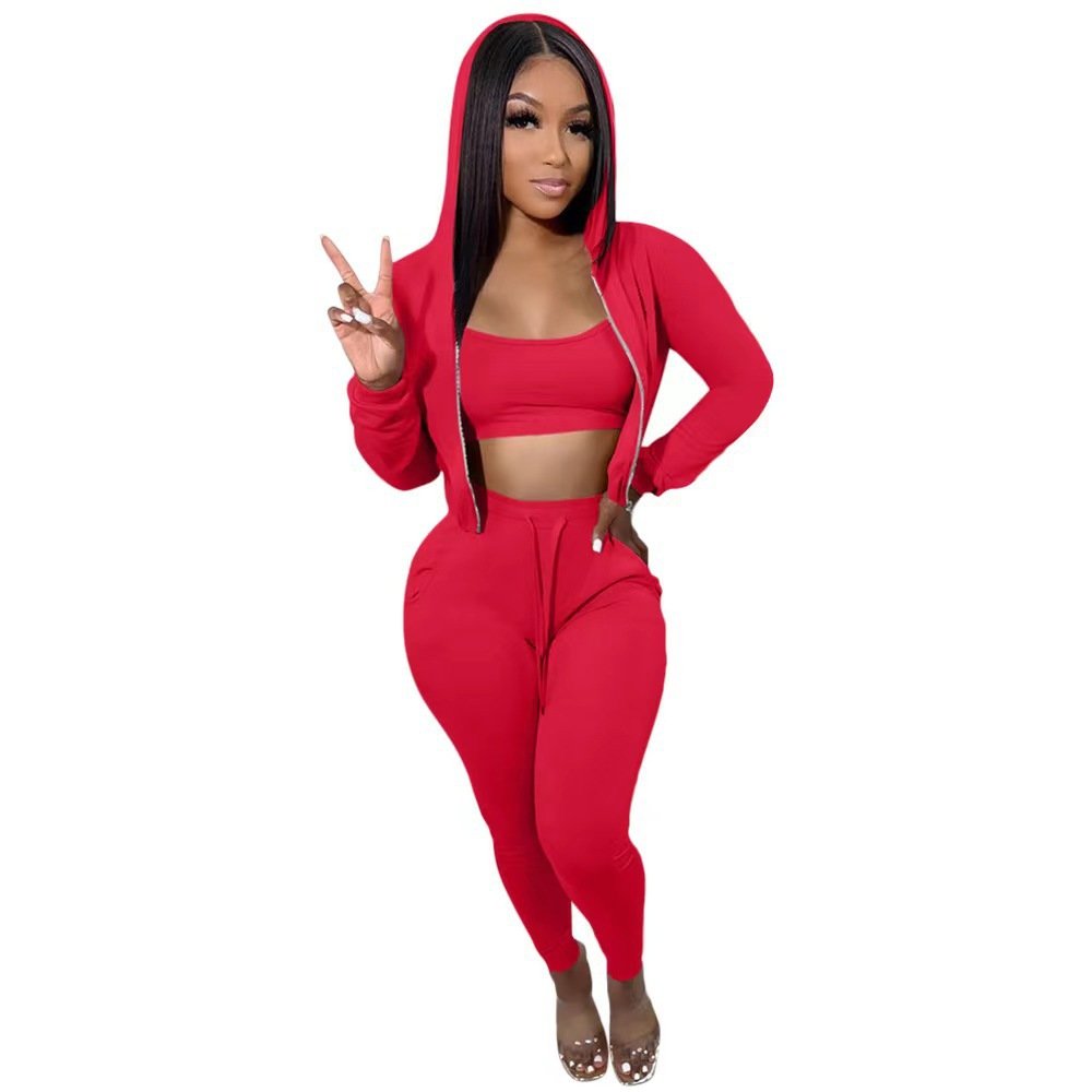 2024 New Blank Plain Short Tracksuits Outfits Sports Custom Logo Autumn Streetwear 3 Piece Plus Size Gym Cotton Women'S Sets