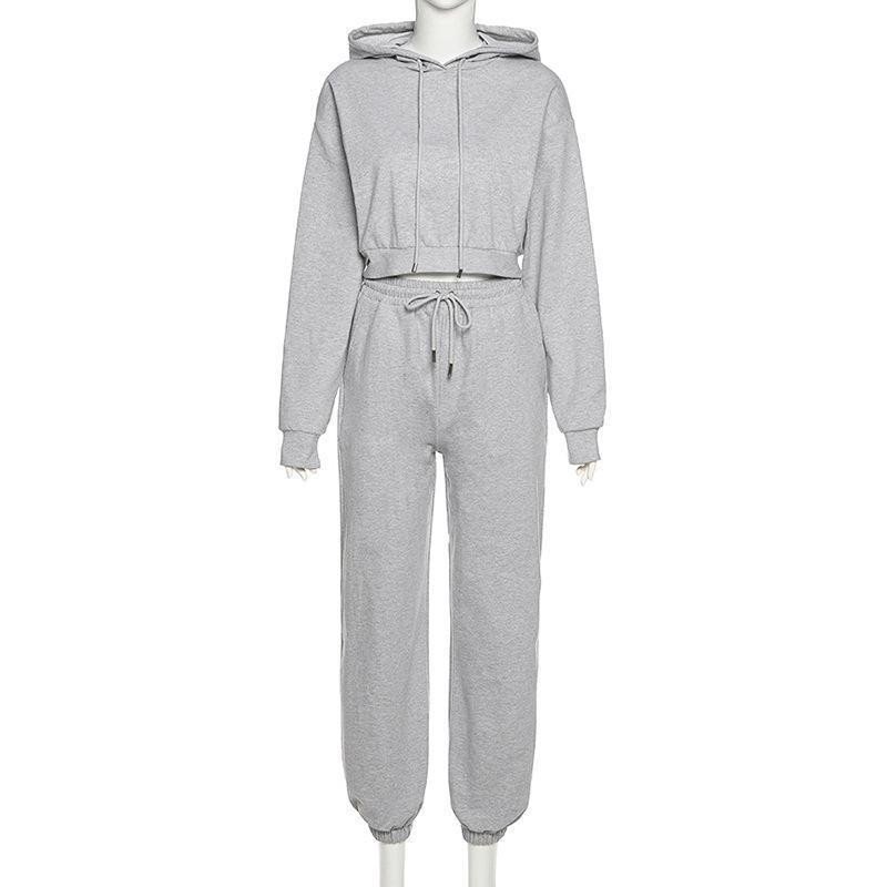 2024 New Boxy Sports Blank Pullover Outfits Plain Custom Sublimation Logo Gym Short Hoodie Sweatshirt Plus Size Women'S Sets