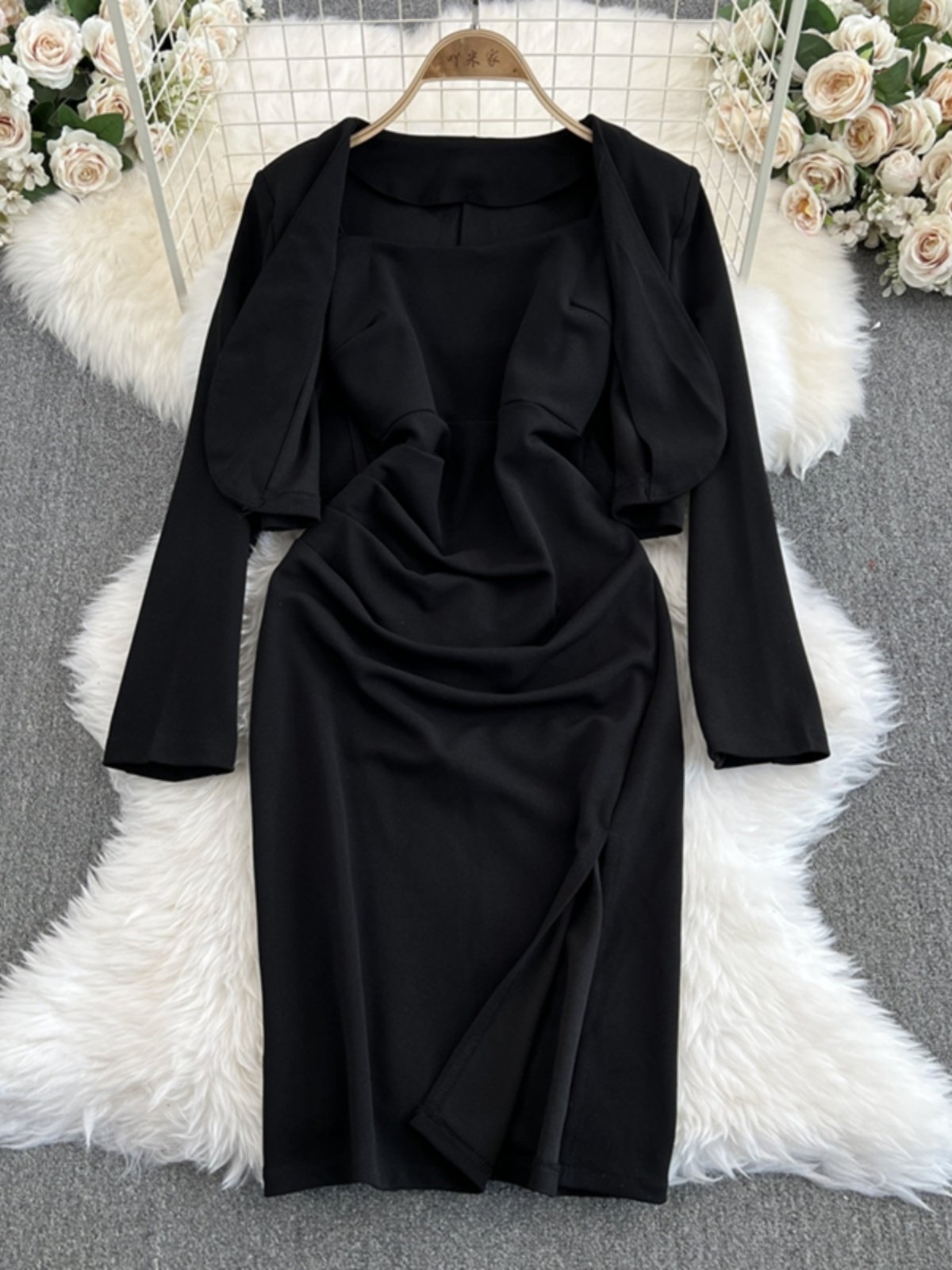 Boutique Wholesale 2024 Autumn New Fashionable French Style Coat Strap Dress Women's Set