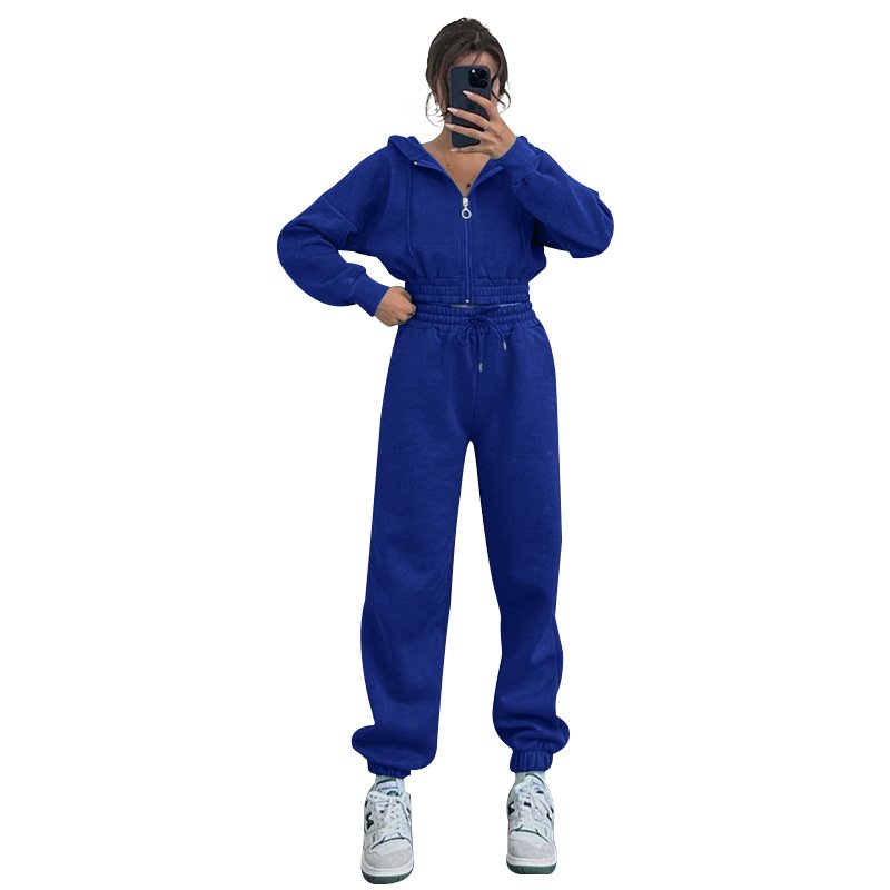 Wholesale 2025 Hooded Zipper Waist Winter Sweatshirt For Women Clothing Fashion Custom Casual Sports Suit Two Piece Set