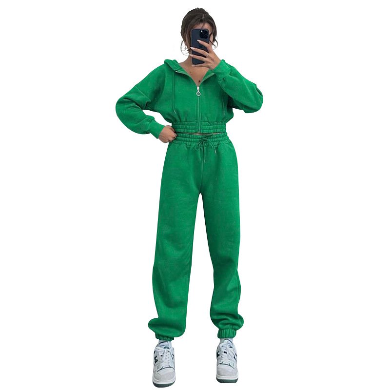 Wholesale 2025 Hooded Zipper Waist Winter Sweatshirt For Women Clothing Fashion Custom Casual Sports Suit Two Piece Set