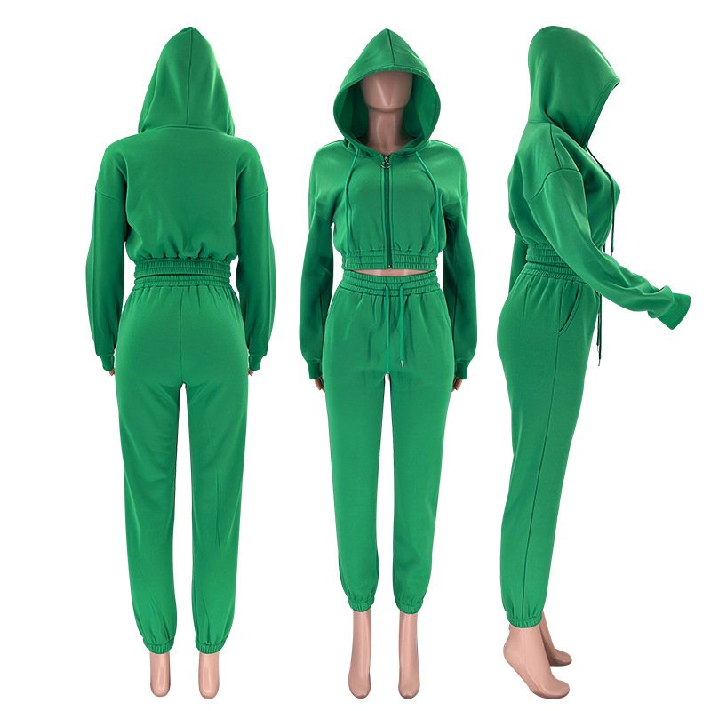 Wholesale 2025 Hooded Zipper Waist Winter Sweatshirt For Women Clothing Fashion Custom Casual Sports Suit Two Piece Set