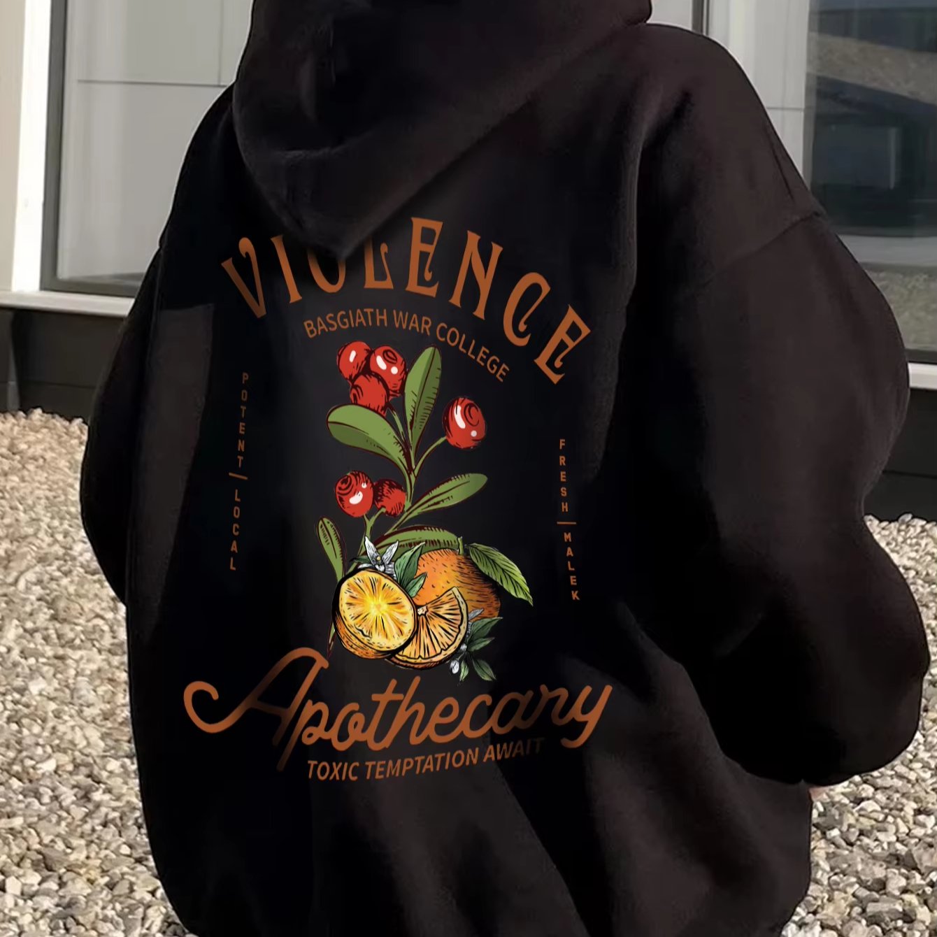 Fashionable women's tops sweatshirt clothing double-sided printed vegetable and fruit pattern casual hoodie black sweatshirt