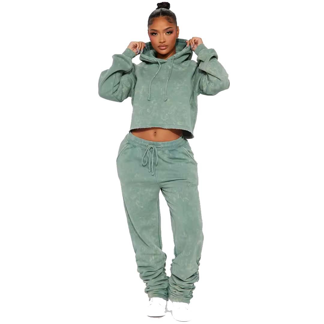 New arrival Black Autumn & Winter T-shirt & joggers set Vintage Washed joggers Custom Logo Women Clothing Sweatpants For Women