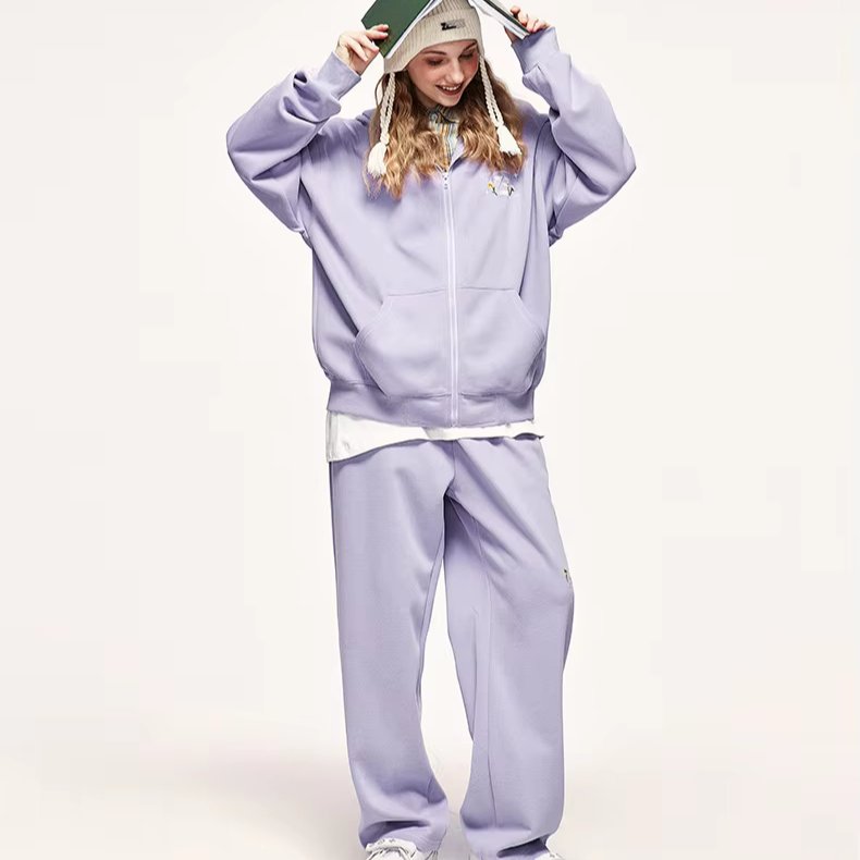 2024 Autumn and Winter Brand Women's Sets Solid Color Hooded Sweater Suit with Plus Velvet Padding and Padded Hood