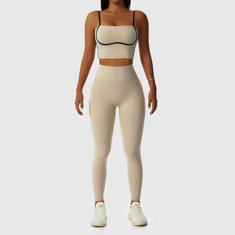 New Arrival Women's Yoga Patchwork Color Contrast Nude Fitness Suit Breathable Exercise Running Fast Drying Sports Yoga Set
